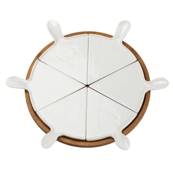 Тарілка для піци 28 см порцелянова обертається, бамбукова основа HP1248