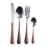 Набір столових приборів на 6 персон з дерев'яними ручками на підставці столові прибори 24 шт Срібло HP-20-1 - Зображення 4