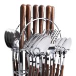 Набір столових приборів на 6 персон з дерев'яними ручками на підставці столові прибори 24 шт Срібло HP-20-1 - Зображення 5