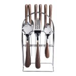 Набір столових приборів на 6 персон з дерев'яними ручками на підставці столові прибори 24 шт Срібло HP-20-1 - Зображення 3