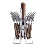 Набір столових приборів на 6 персон з дерев'яними ручками на підставці столові прибори 24 шт Срібло HP-20-1 - Зображення 2