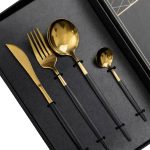 Набір столових приборів 24 предмети столовий набір на 6 персон Золотистий з чорним HP-20-46 - Зображення 2