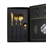 Набір столових приборів 24 предмети столовий набір на 6 персон Золотистий з чорним HP-20-46 - Зображення 3