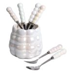 Набір десертних виделок і ложок на 3 персони з підставкою з порцелянау 7 предметів Перламутровий HP-20-62 - Зображення 2