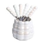 Набір десертних виделок і ложок на 3 персони з підставкою з порцелянау 7 предметів Перламутровий HP-20-62 - Зображення 3