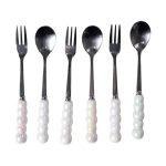 Набір десертних виделок і ложок на 3 персони з підставкою з порцелянау 7 предметів Перламутровий HP-20-62 - Зображення 4