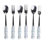 Набір десертних виделок і ложок на 3 персони з підставкою з порцелянау 7 предметів Блакитний HP-20-57 - Зображення 2