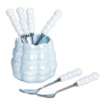 Набір десертних виделок і ложок на 3 персони з підставкою з порцелянау 7 предметів Блакитний HP-20-57 - Зображення 4