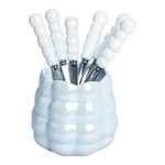 Набір десертних виделок і ложок на 3 персони з підставкою з порцелянау 7 предметів Блакитний HP-20-57 - Зображення 6