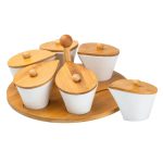 Набір порцелянових баночок для сипучих продуктів 6 штук по 100 мл на бамбуковій підставці HP258 - Зображення 3