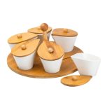 Набір порцелянових баночок для сипучих продуктів 6 штук по 100 мл на бамбуковій підставці HP258 - Зображення 4