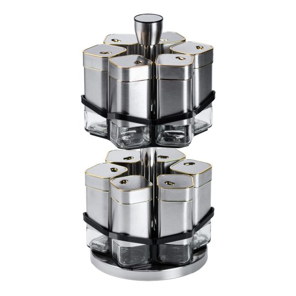 Набір для спецій на підставці (12 баночок по 120 мл, хром із золотом) HP1321