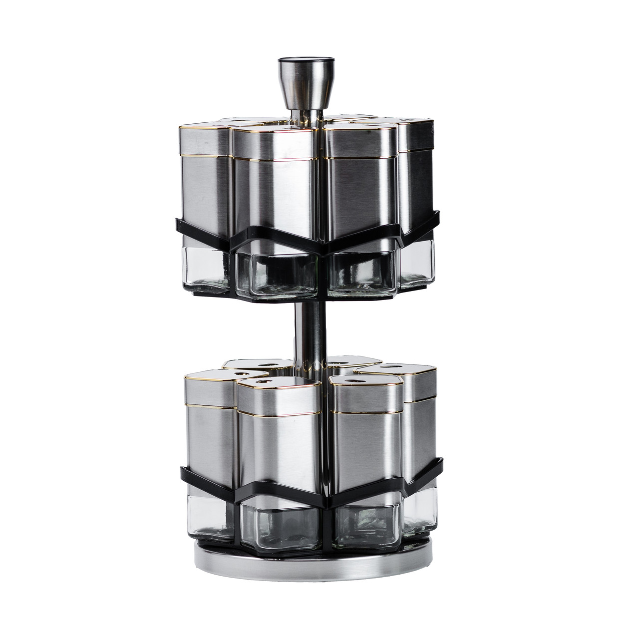Набір для спецій на підставці 12 баночок по 120 мл, хром із золотом HP1321 - Зображення 2