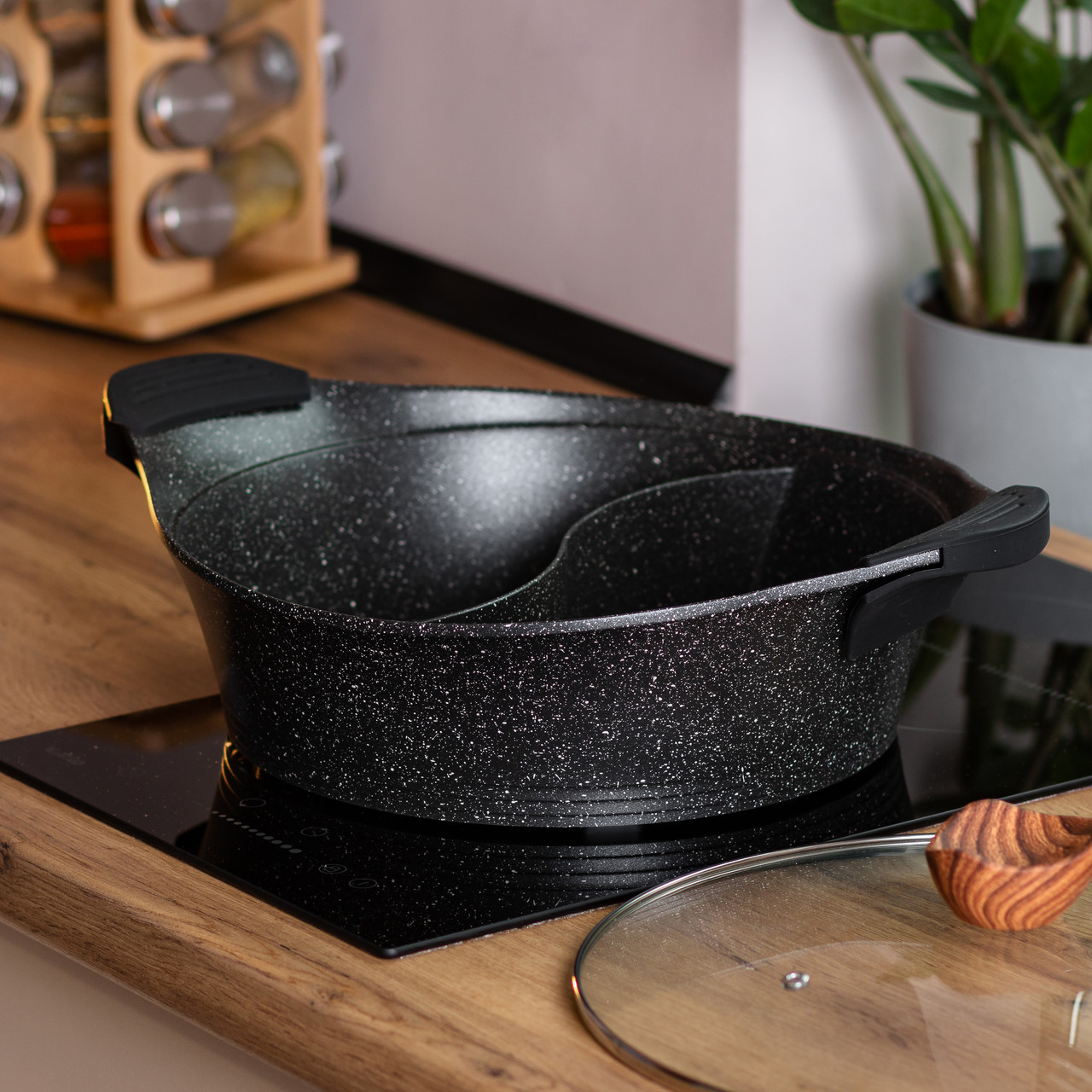 Алюмінієва каструля Ø 30 см 2-ступінчасте мармурове антипригарне покриття Чорний MGC HP-4-413B - Зображення 7