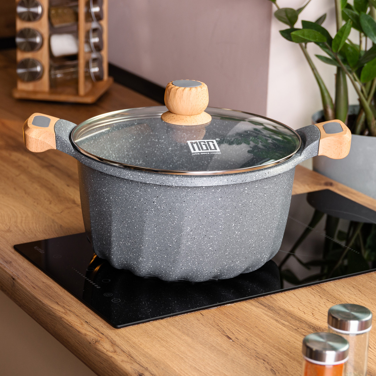 Велика алюмінієва каструля об'ємом 11 літрів з антипригарною кришкою Ø32 см HP-4-435G - Зображення 1