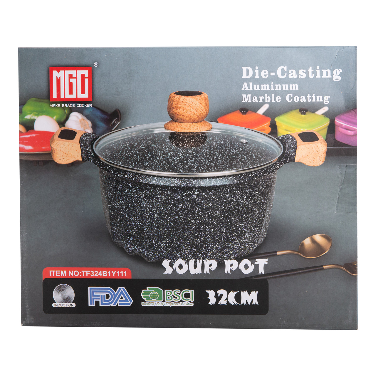 Велика алюмінієва каструля об'ємом 11 літрів з антипригарним покриттям Ø32 см HP-4-435CO - Зображення 5