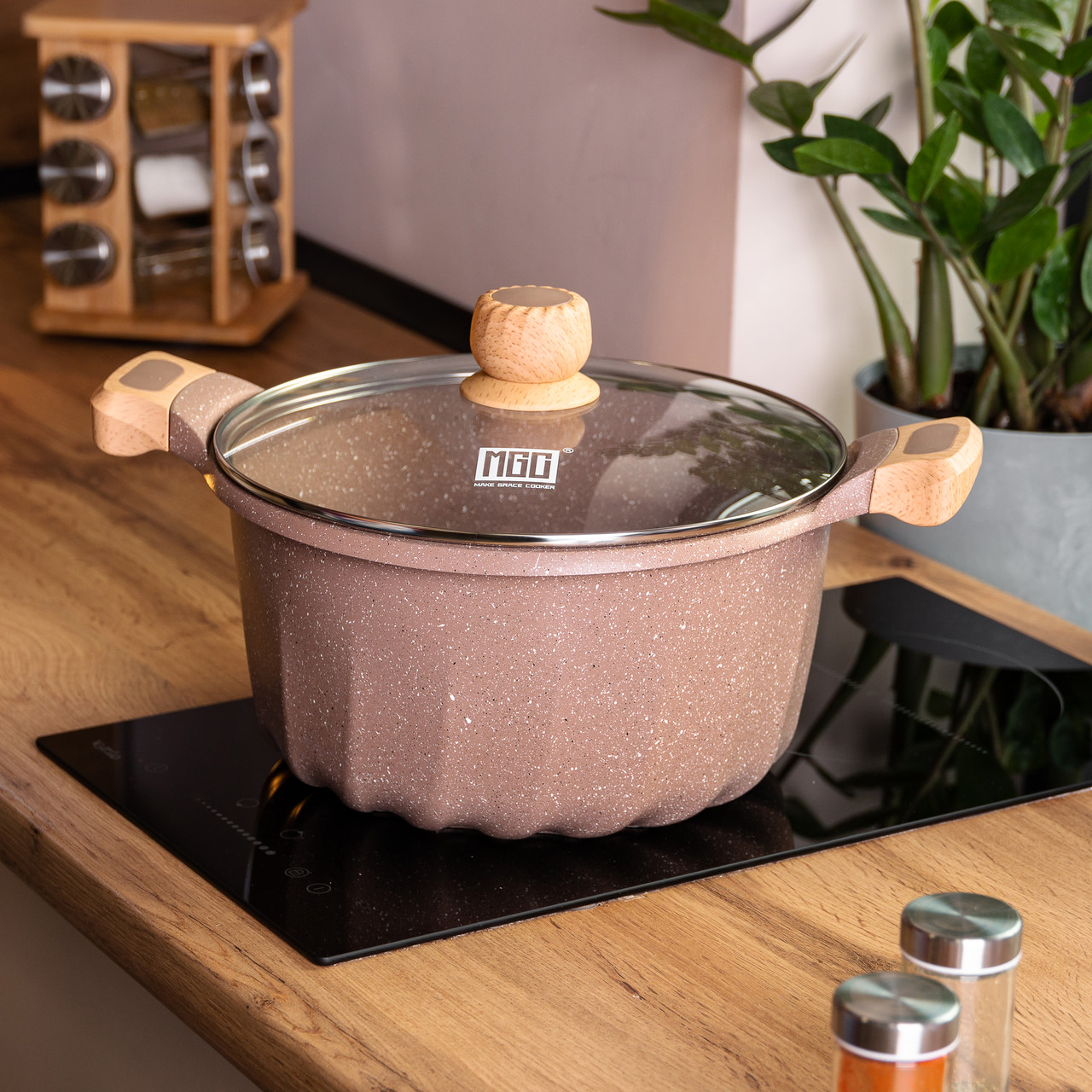 Алюмінієва каструля (8 л), Ø28 см, з кришкою, з антипригарним покриттям MGC HP-4-434CO - Зображення 5