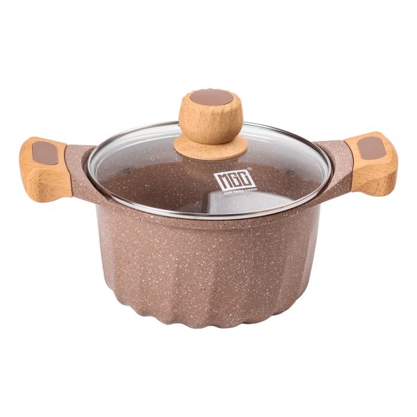 Алюмінієва каструля об’ємом 3 літри з кришкою Ø 20 см, мармурове антипригарне покриття MGC кавового кольору HP-4-432CO