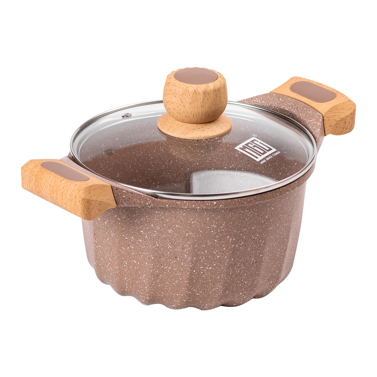 Алюмінієва каструля об'ємом 3 літри з кришкою Ø 20 см, мармурове антипригарне покриття MGC кавового кольору HP-4-432CO - Зображення 4