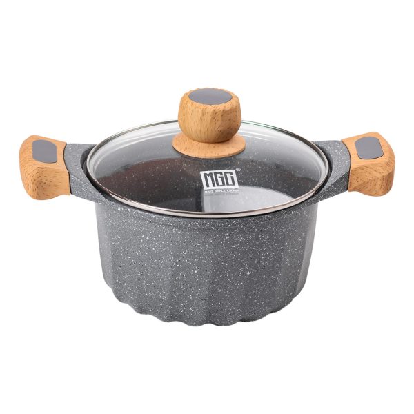 Алюмінієва каструля об'ємом 3 літри з кришкою Ø 20 см. Мармур з антипригарним покриттям MGC сірий HP-4-432G