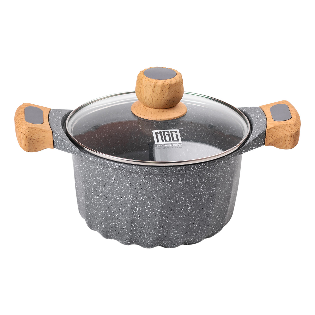Алюмінієва каструля об'ємом 3 літри з кришкою Ø 20 см. Мармур з антипригарним покриттям MGC сірий HP-4-432G - Зображення 1