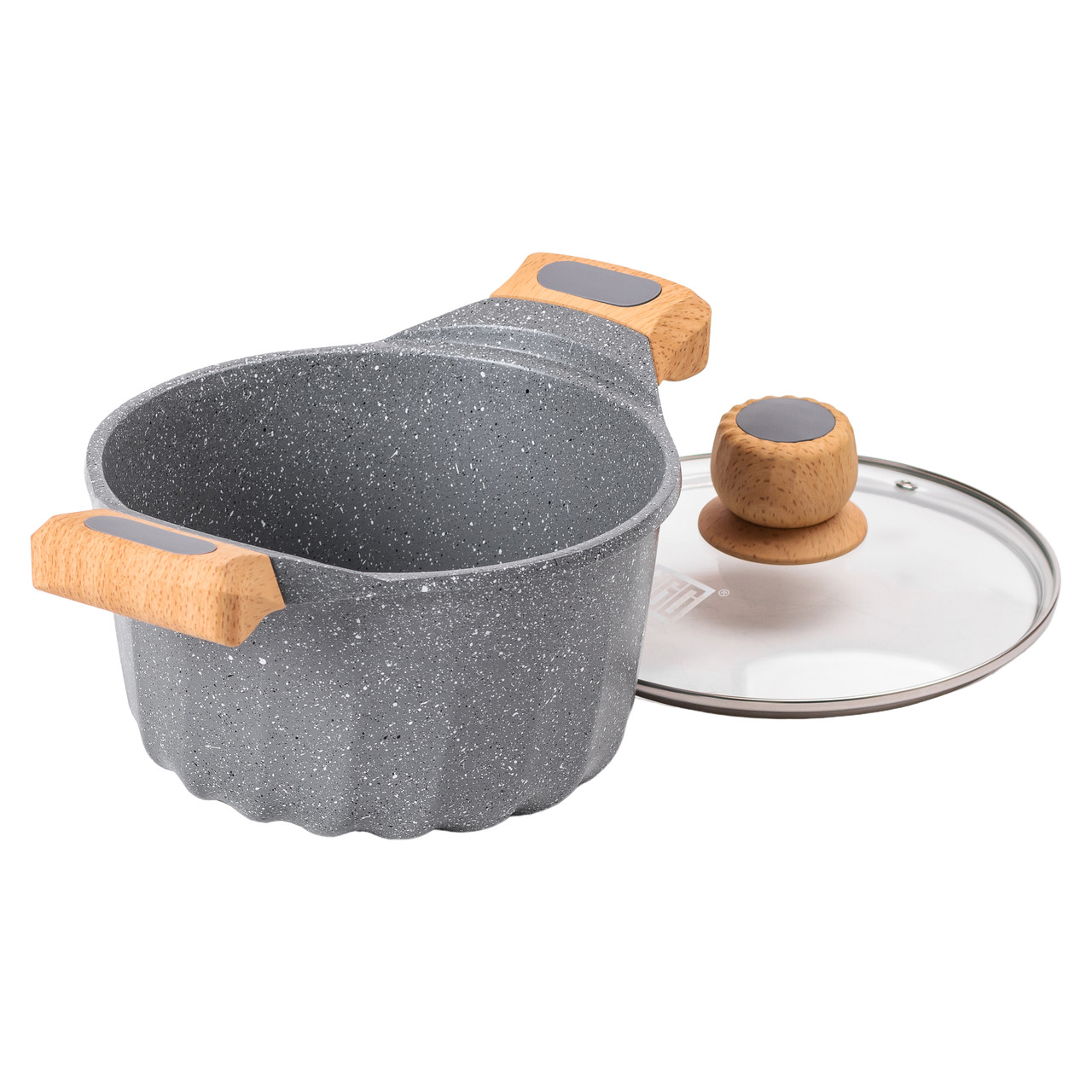 Алюмінієва каструля об'ємом 3 літри з кришкою Ø 20 см. Мармур з антипригарним покриттям MGC сірий HP-4-432G - Зображення 3