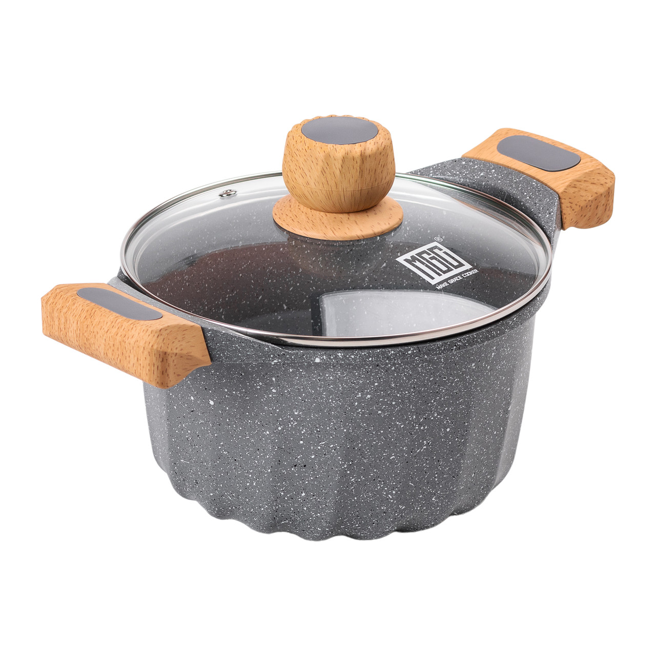 Алюмінієва каструля об'ємом 3 літри з кришкою Ø 20 см. Мармур з антипригарним покриттям MGC сірий HP-4-432G - Зображення 4