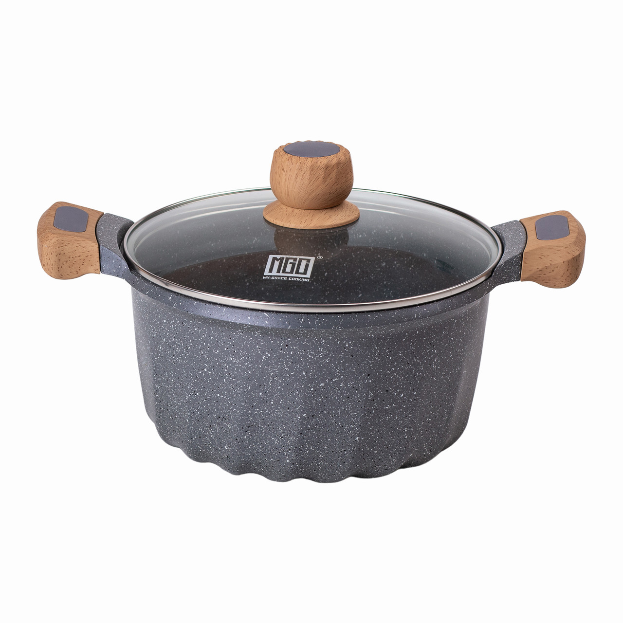 Алюмінієва каструля об'ємом 5 літрів з кришкою Ø 24 см з мармуровим антипригарним покриттям MGC сіра HP-4-433G - Зображення 1