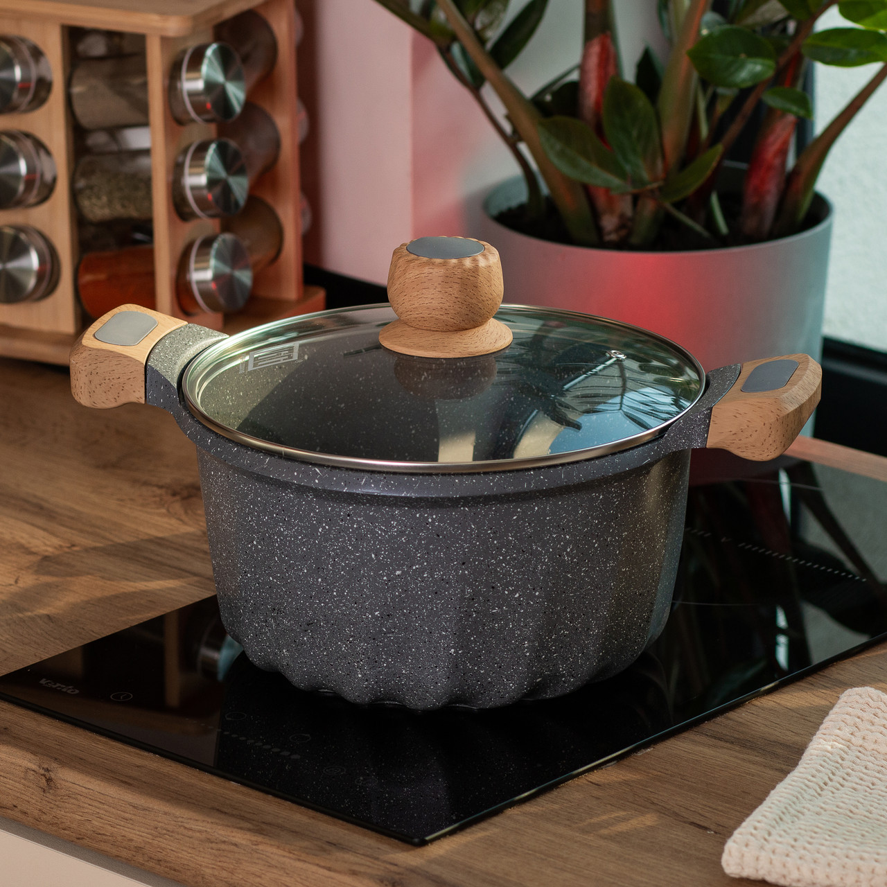 Алюмінієва каструля об'ємом 5 літрів з кришкою Ø 24 см з мармуровим антипригарним покриттям MGC сіра HP-4-433G - Зображення 5