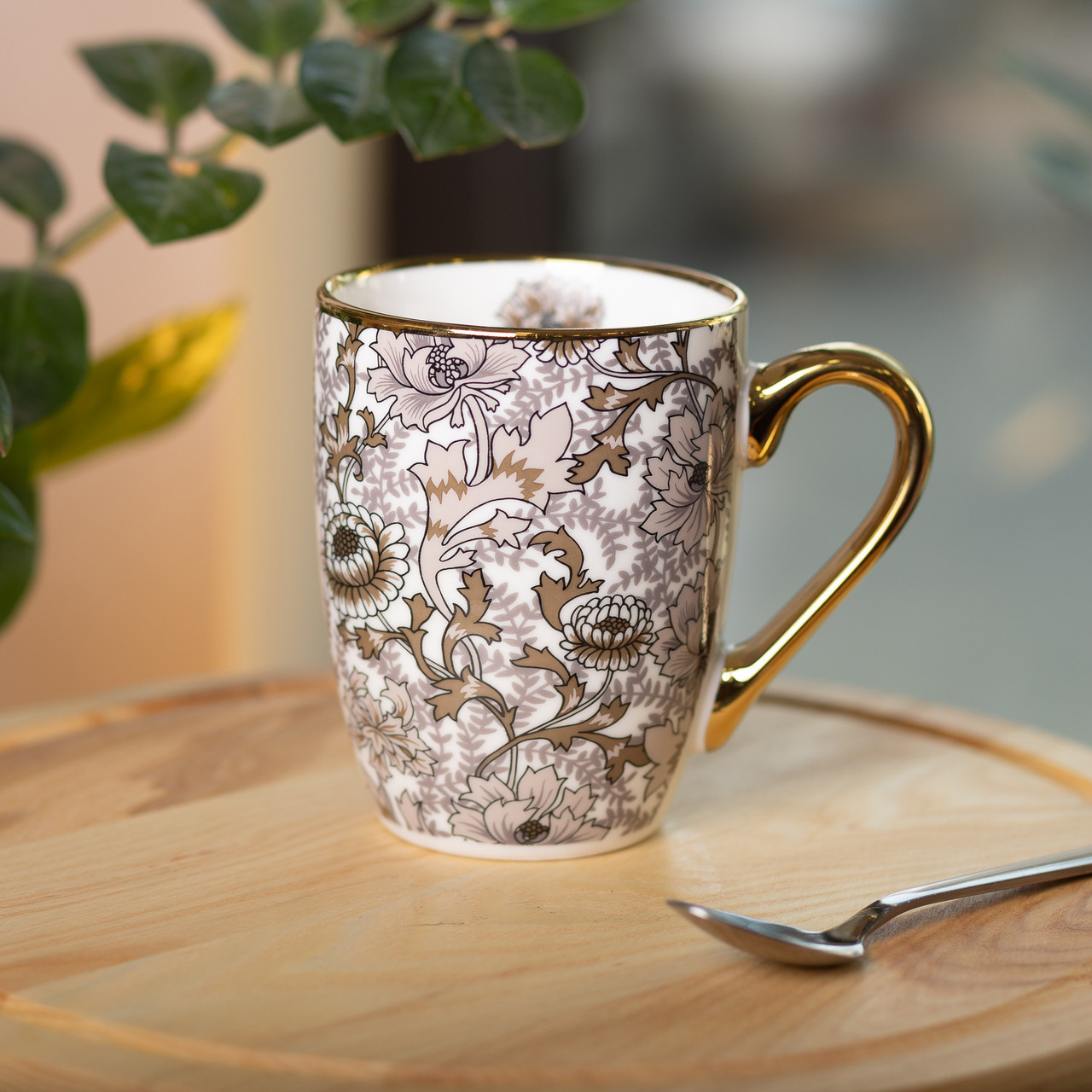 порцелянова чашка 400 мл із золотим обідком і золотою ручкою Коричнева RX-N240665BR - Зображення 5