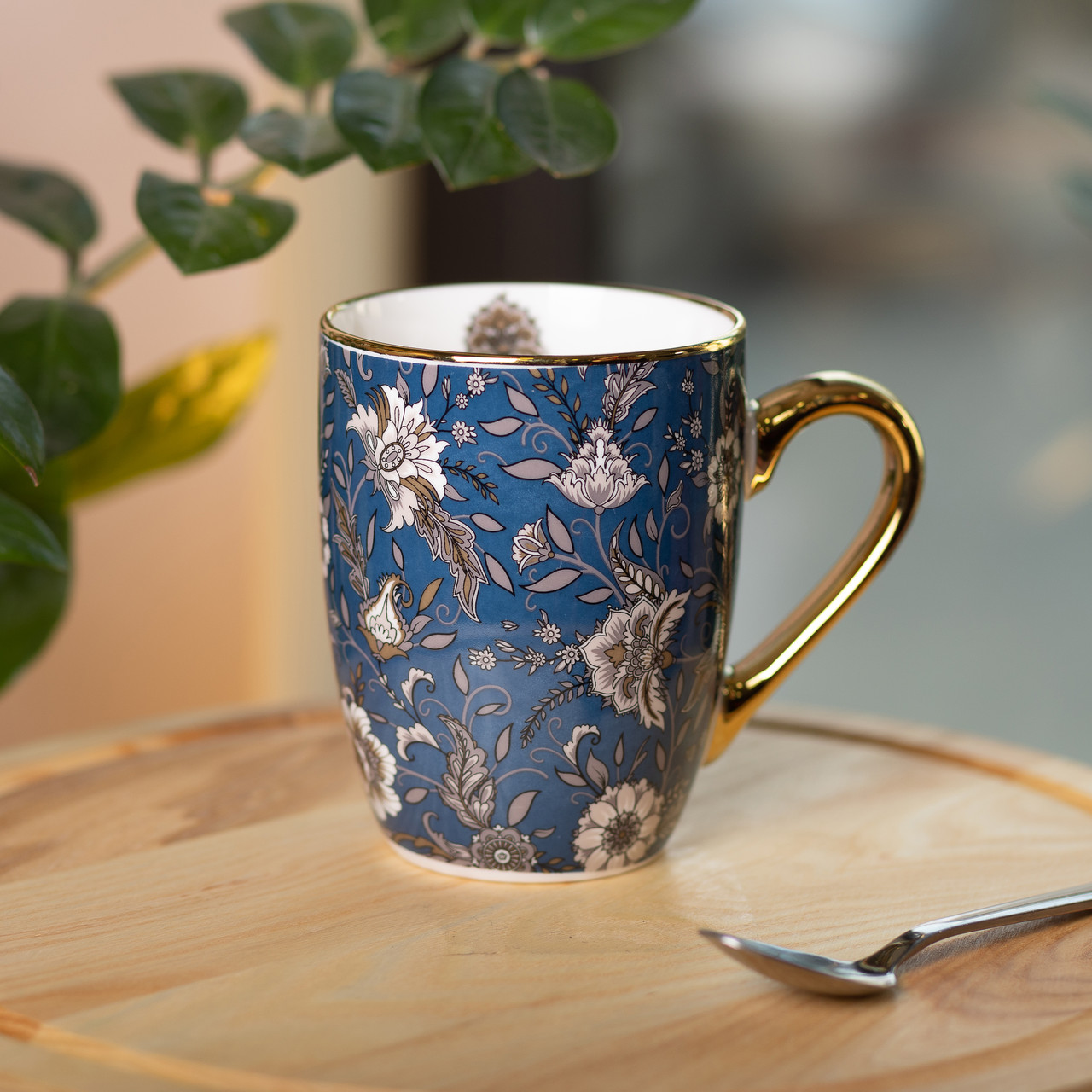 порцелянова чашка 400 мл із золотим обідком і золотою ручкою Синя RX-N240665BL - Зображення 4