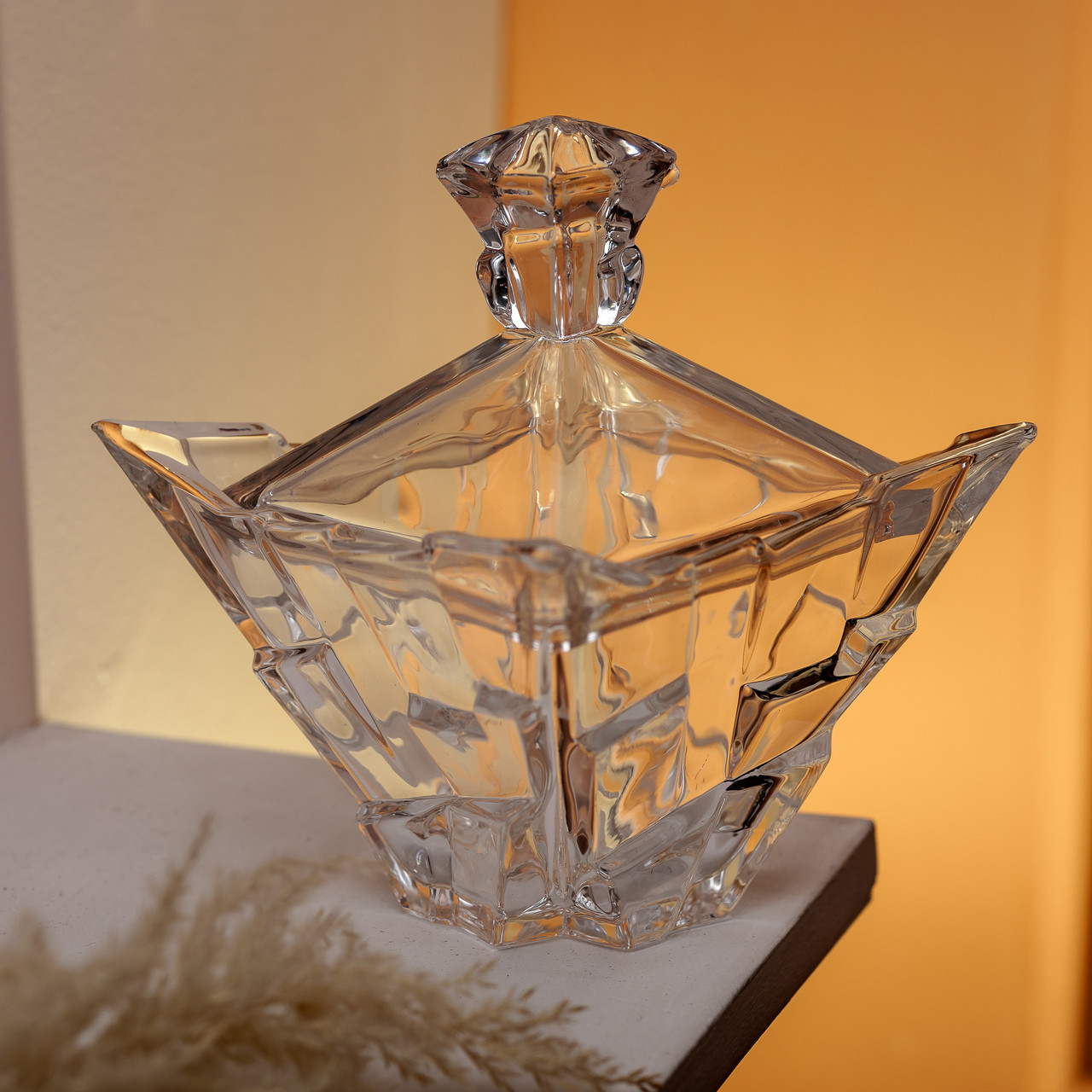 Цукорниця з кришкою 16×16×19 см ваза цукорниця квадратна скляна HP-4-119 - Зображення 4