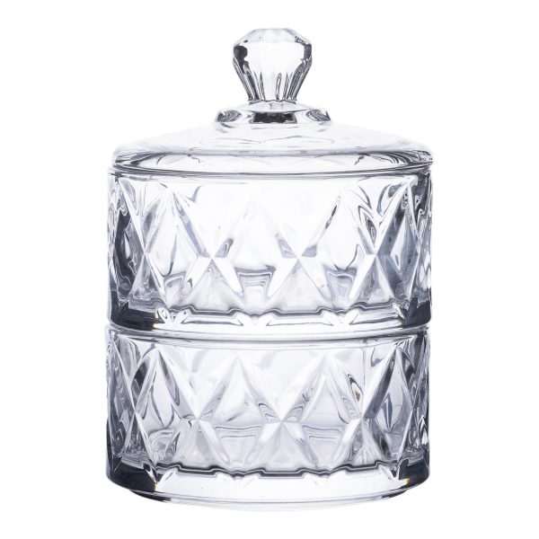 Цукерниця скляна з кришкою Ø 10 см дворівнева HP-YH-79