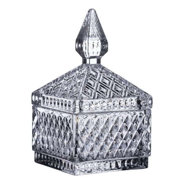 Скляна цукерниця з кришкою 8.5х8.5х15 см квадратна HP-YH-41