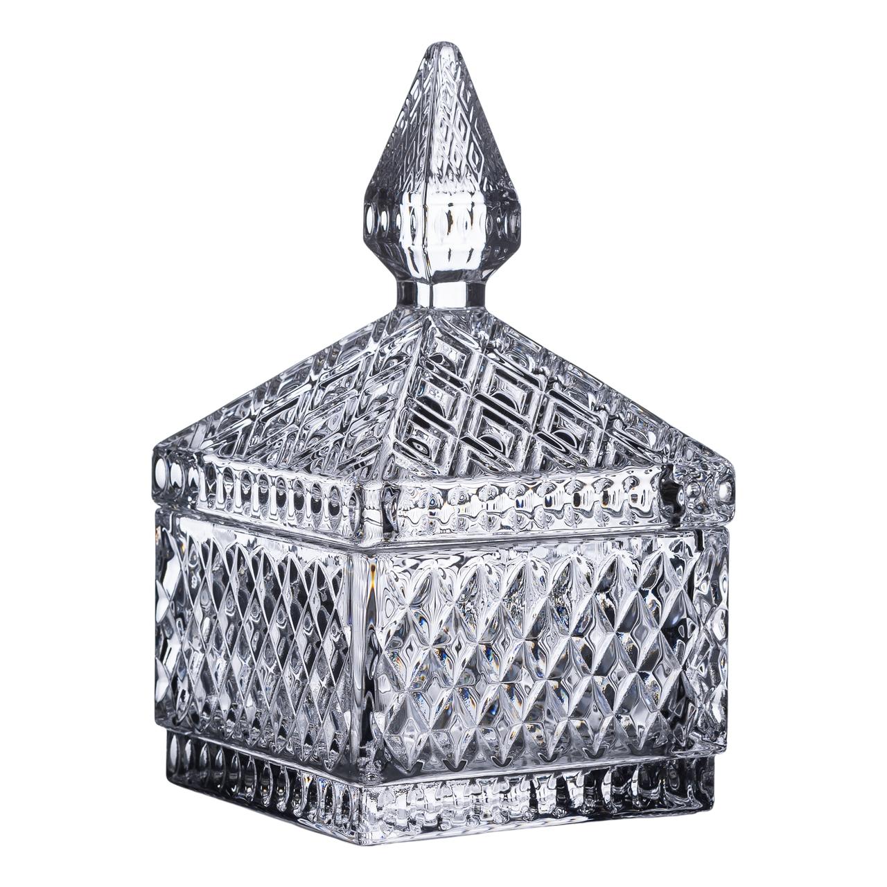 konfetnitsa_steklyannaya_s_kryshkoy_8_5h8_5h15_sm_kvadratnaya Цукерниця скляна з кришкою 8.5х8.5х15 см квадратна HP-YH-41 - Зображення 1
