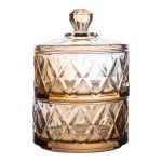 Цукерниця скляна із кришкою дворівнева Ø 10 см ваза конфетница коричнева HP-YH-81