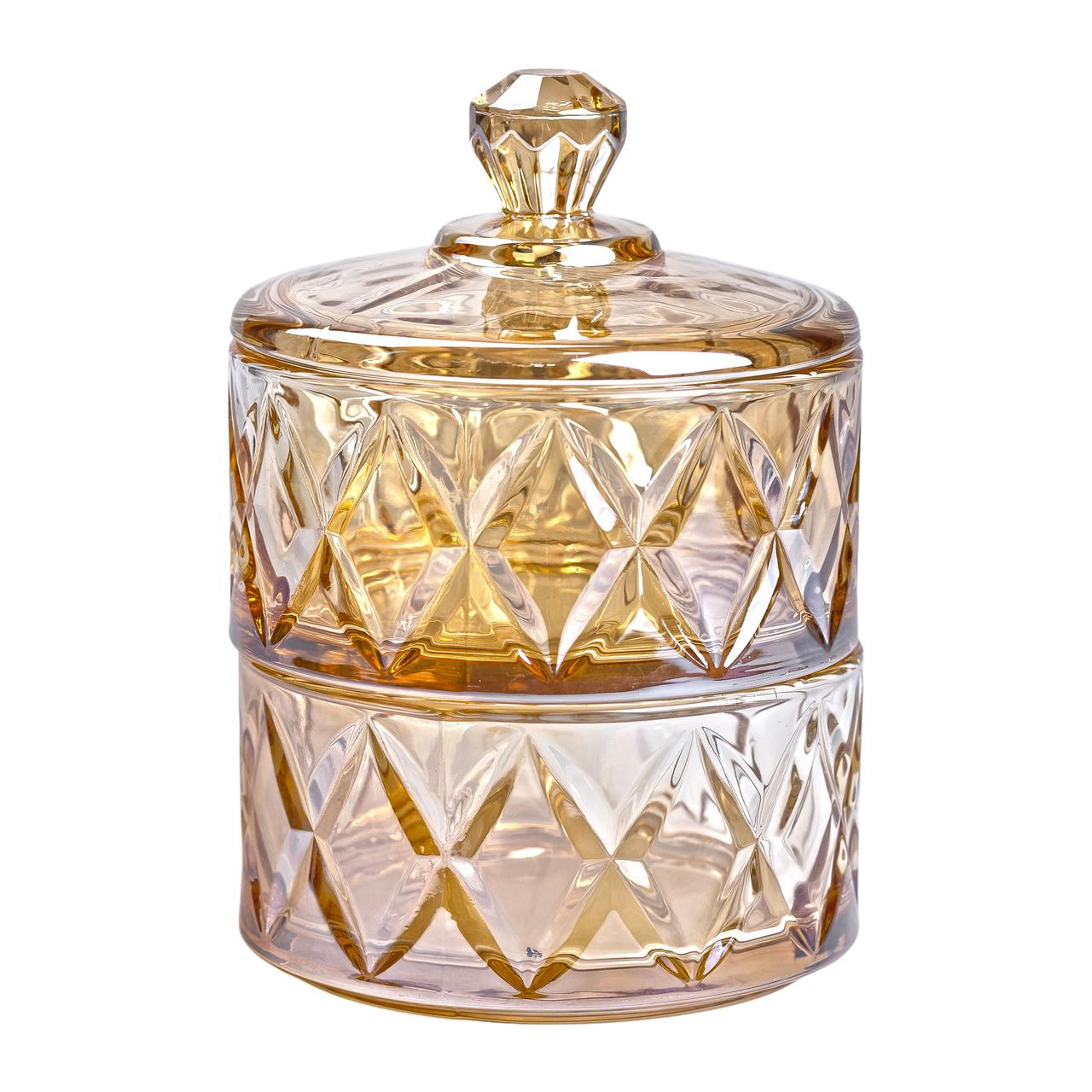 Цукерниця скляна із кришкою дворівнева Ø 10 см ваза конфетница коричнева HP-YH-81 - Зображення 2