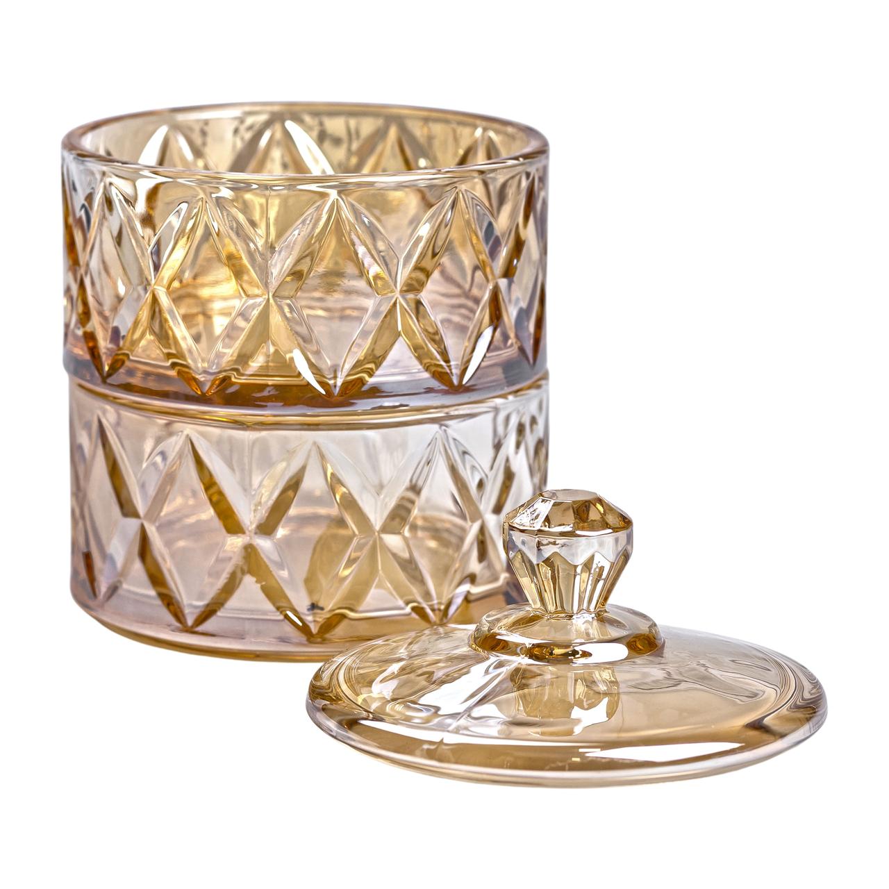 Цукерниця скляна із кришкою дворівнева Ø 10 см ваза конфетница коричнева HP-YH-81 - Зображення 3