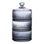 Цукерниця трирівнева скляна з кришкою Ø 10 см Сіра HP-YH-76