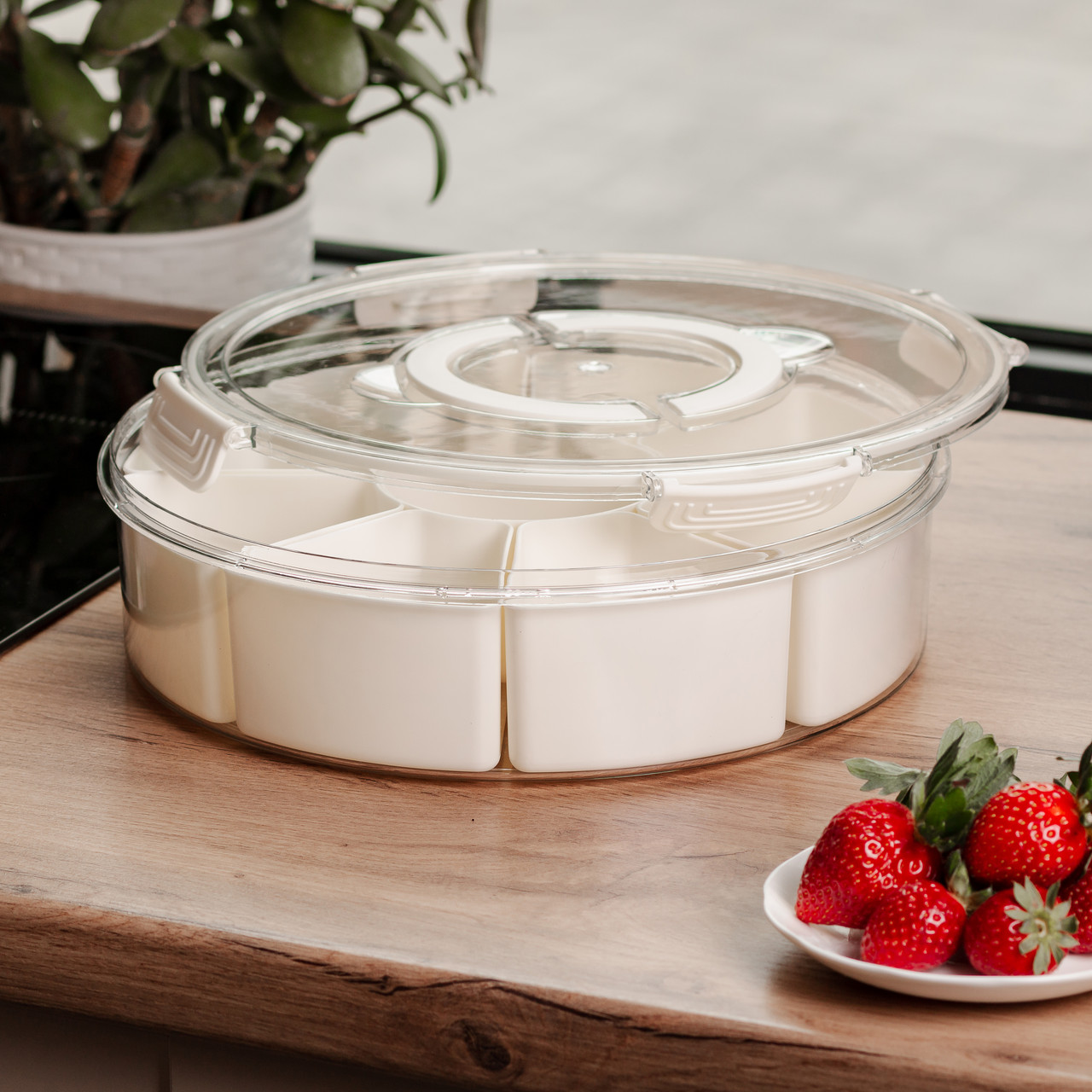 Контейнер для їжі з 9 відсіками пластиковий Ø29 см харчовий контейнер для зберігання їжі 3.5 л Бежевий HP-27-14 - Зображення 4