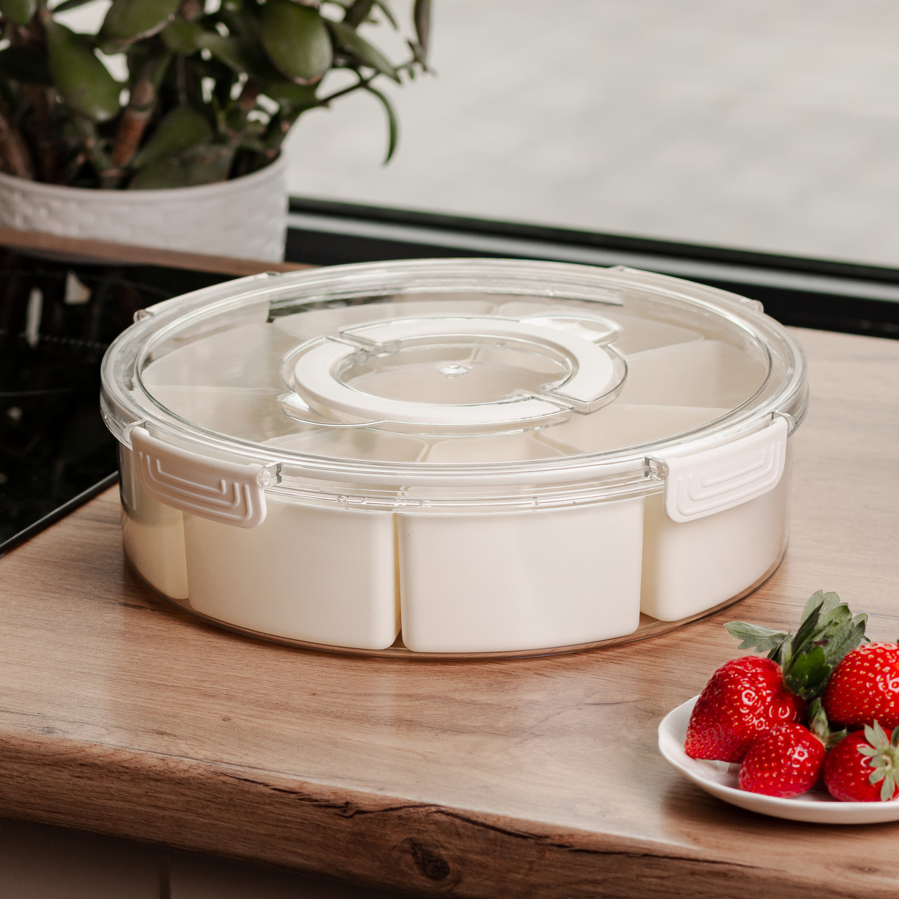 Контейнер для їжі з 9 відсіками пластиковий Ø29 см харчовий контейнер для зберігання їжі 3.5 л Бежевий HP-27-14 - Зображення 5