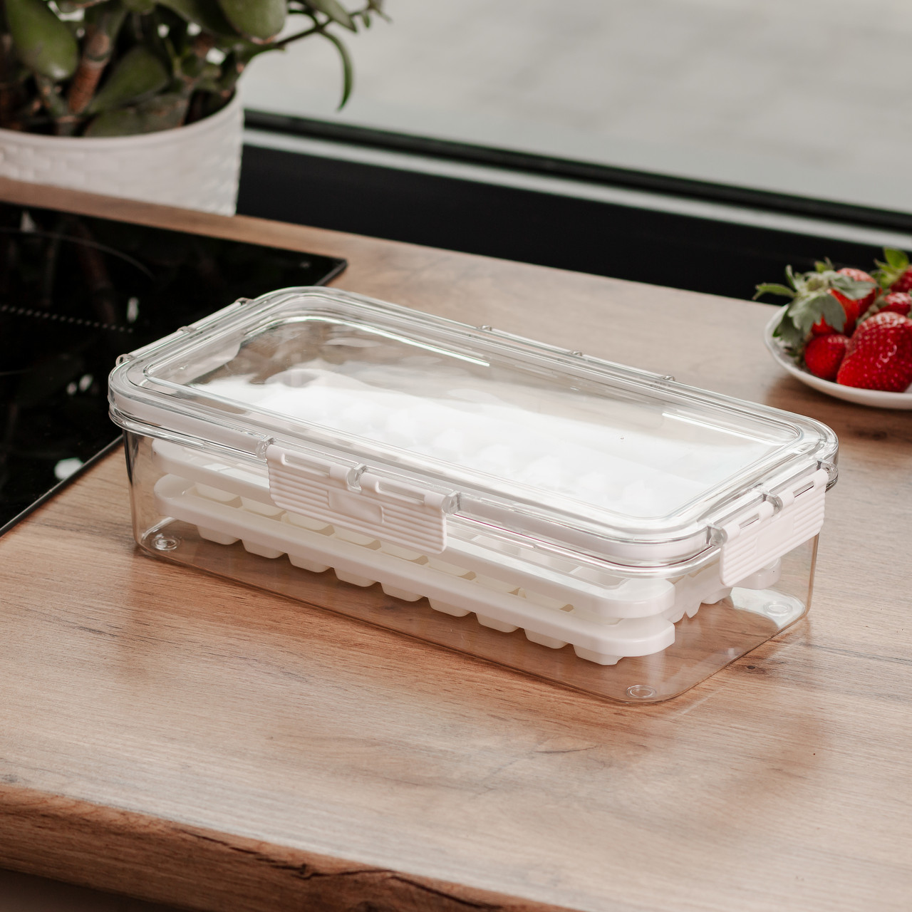 Контейнер для заморозки льоду з кришкою 72 відсіку 30.5х16х7.5 см харчовий контейнер пластиковий Бежевий HP-27-9 - Зображення 2