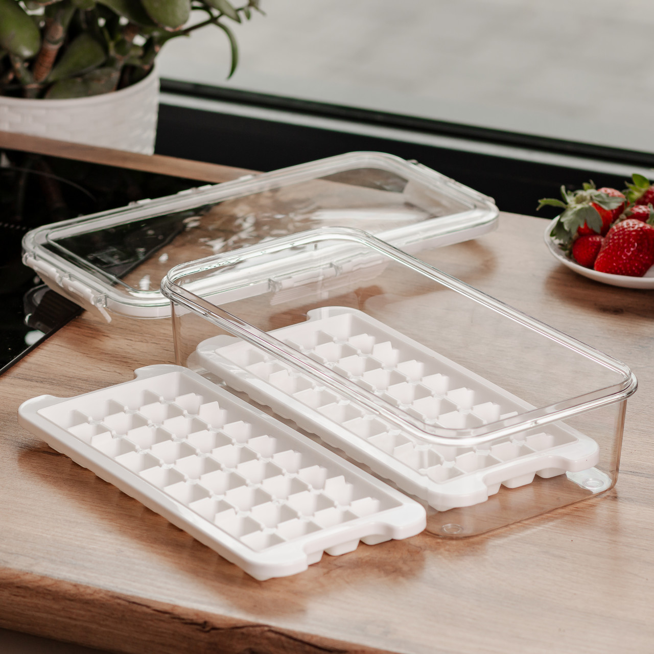 Контейнер для заморозки льоду з кришкою 72 відсіку 30.5х16х7.5 см харчовий контейнер пластиковий Бежевий HP-27-9 - Зображення 3