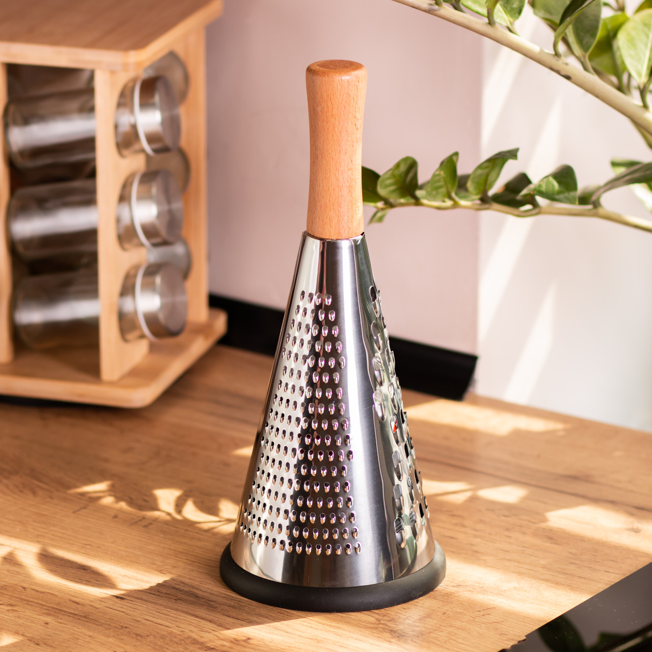 Конусна тристороння ручна тертка з нержавіючої сталі з дерев'яною ручкою HP-8-2 - Зображення 5