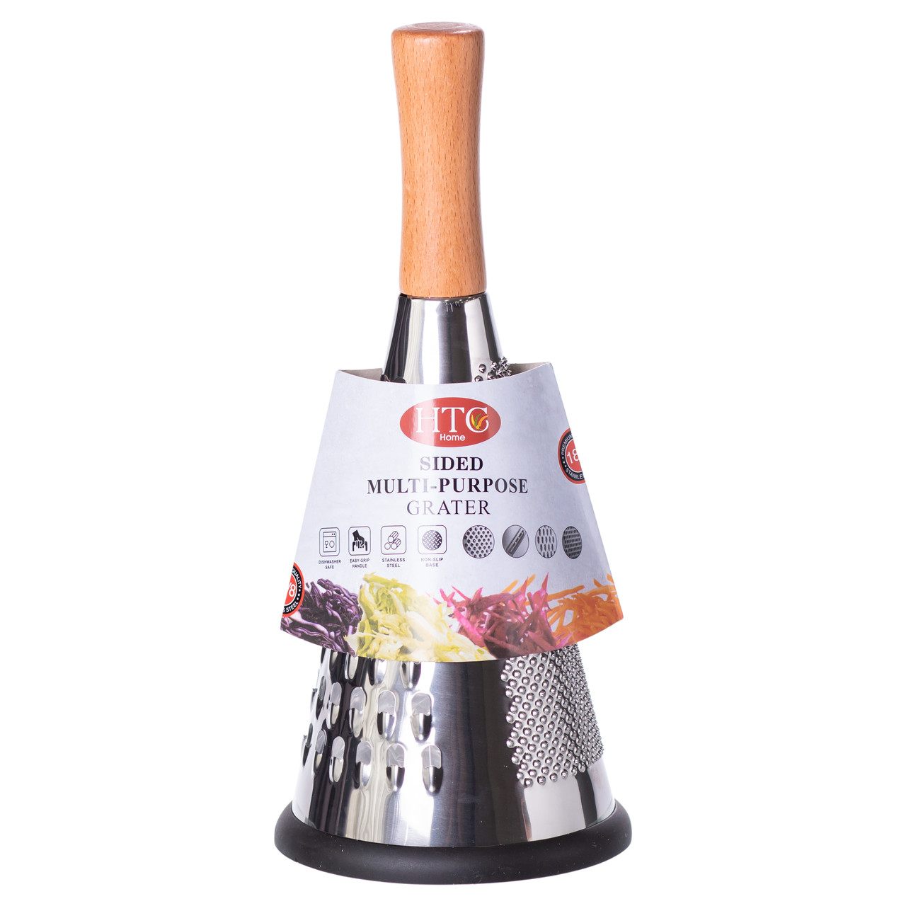 Конусна тристороння ручна тертка з нержавіючої сталі з дерев'яною ручкою HP-8-2 - Зображення 6