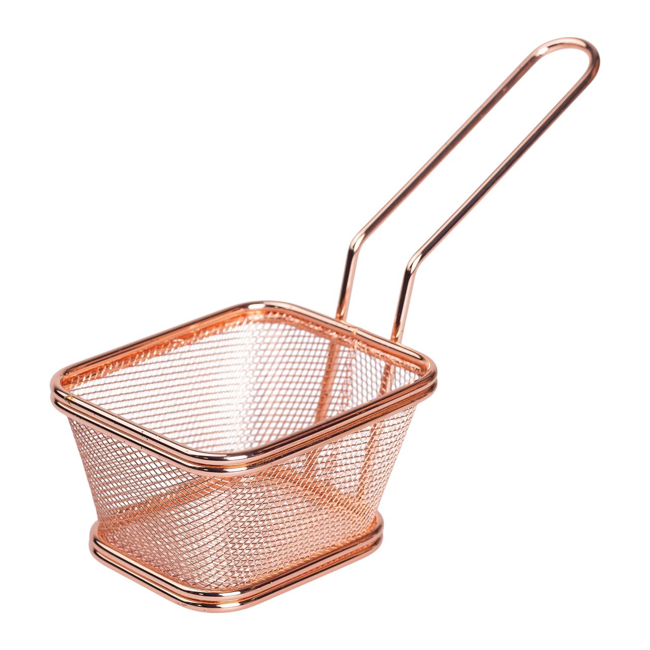 korzina_servirovochnaya_dlya_fri_i_snekov_10_5_9_5_5_sm_s_galvanicheskim_pokrytiem_rozovoe_zoloto Кошик сервірувальний для подачі картоплі фрі та снеків 10.5×9×5.5 см Рожеве золото HP-19-4-S-R - Зображення 1