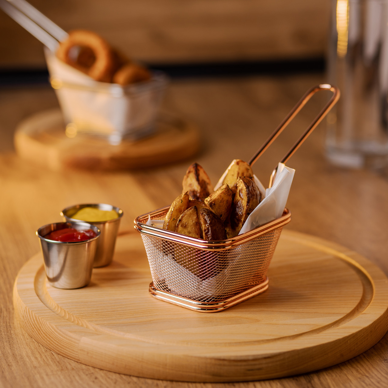 Кошик сервірувальний для подачі картоплі фрі та снеків 10.5×9×5.5 см Рожеве золото HP-19-4-S-R - Зображення 4