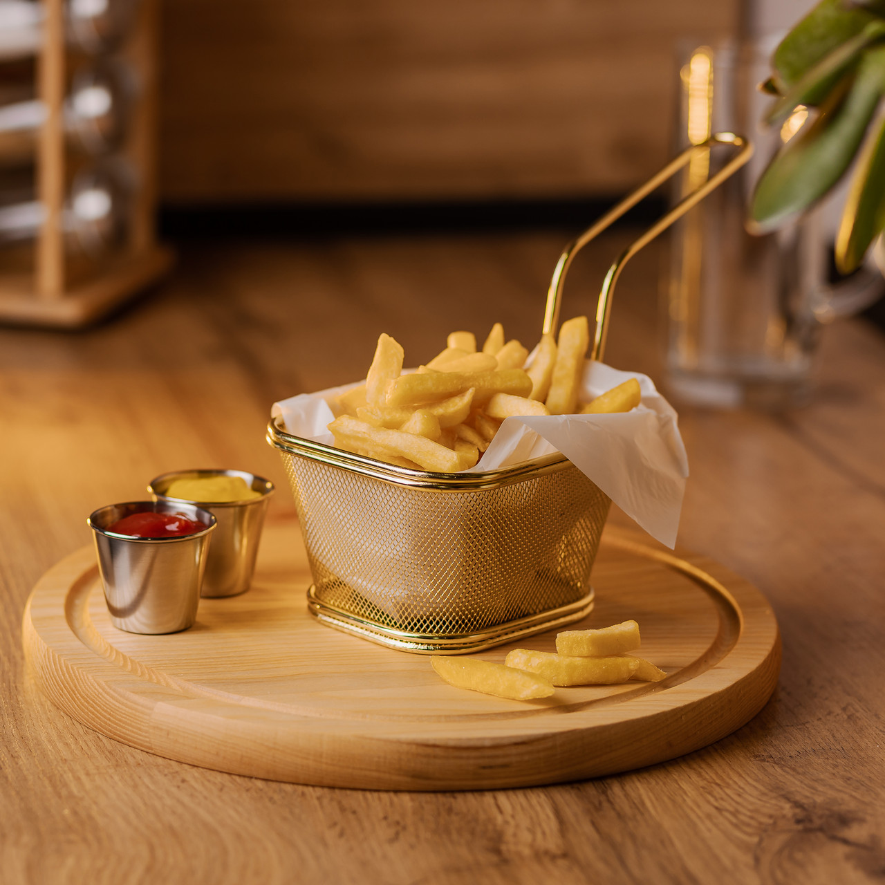 Кошик сервірувальний для картоплі фрі та снеків 13×11×7 см Золота HP-19-4-L-G - Зображення 4