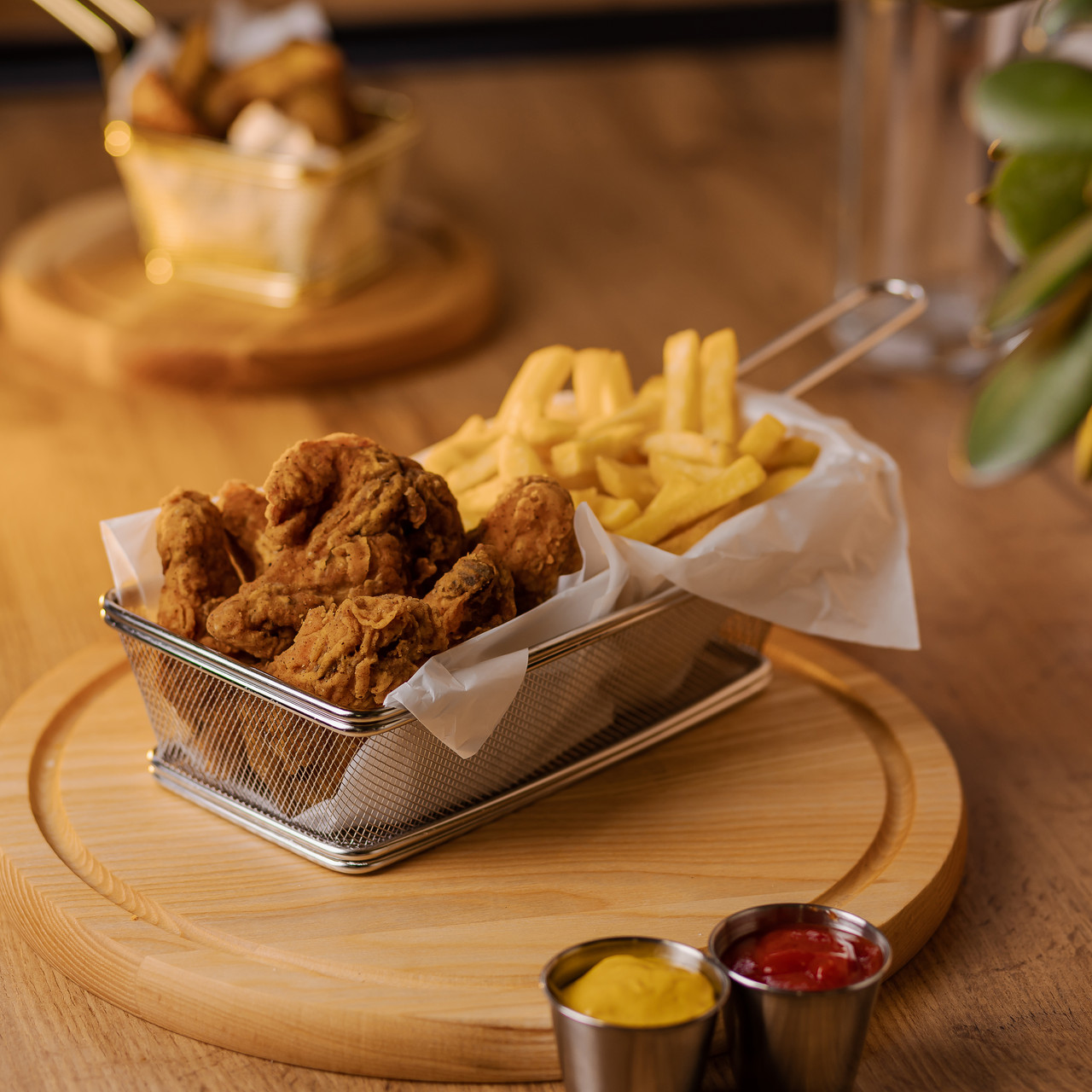 Кошик сервірувальний 21×11,5×5,5 см для подачі картоплі фрі та снеків з ручкою Срібляста HP-19-11 - Зображення 4