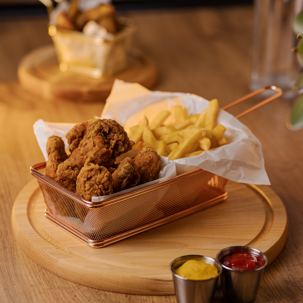 Кошик сервірувальний 21×11.5×5.5 см для подачі картоплі фрі та снеків з ручкою Рожевий HP-19-11-R - Зображення 4